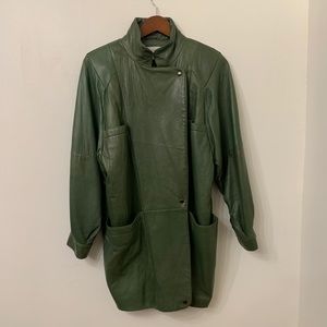 Margaret Godfrey Green Leather Coat - Size 10